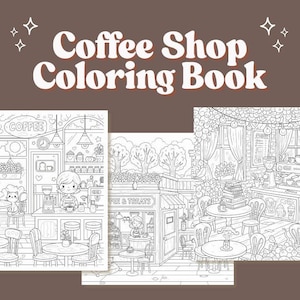 Coffee Shop Coloring Pages | Printable Coloring Book | Digital Download
