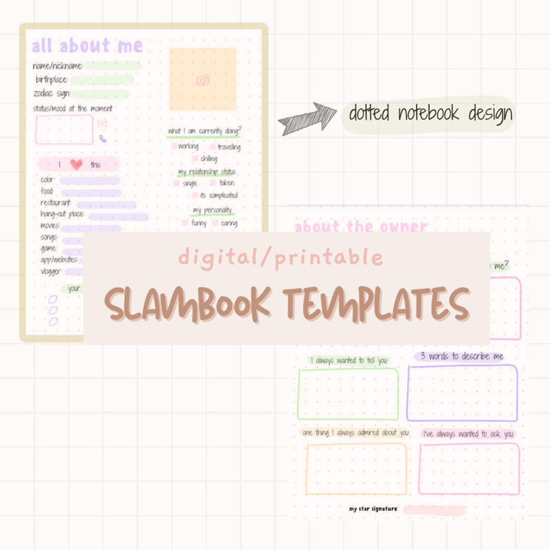cute slam book templates, printable slam book, slam book digital