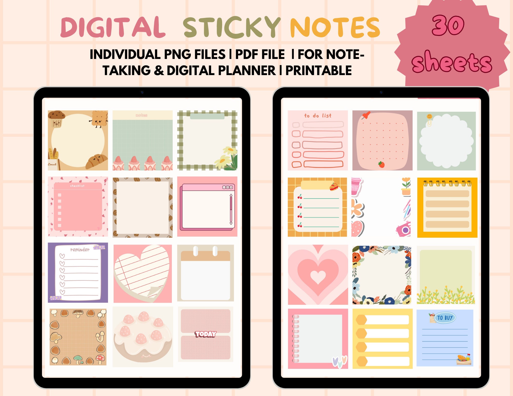 かわいい印刷可能なメモパッド、かわいい付箋、デジタルメモ帳、かわいい紙、ToDoリスト、メモパッドテンプレート - Etsy 日本