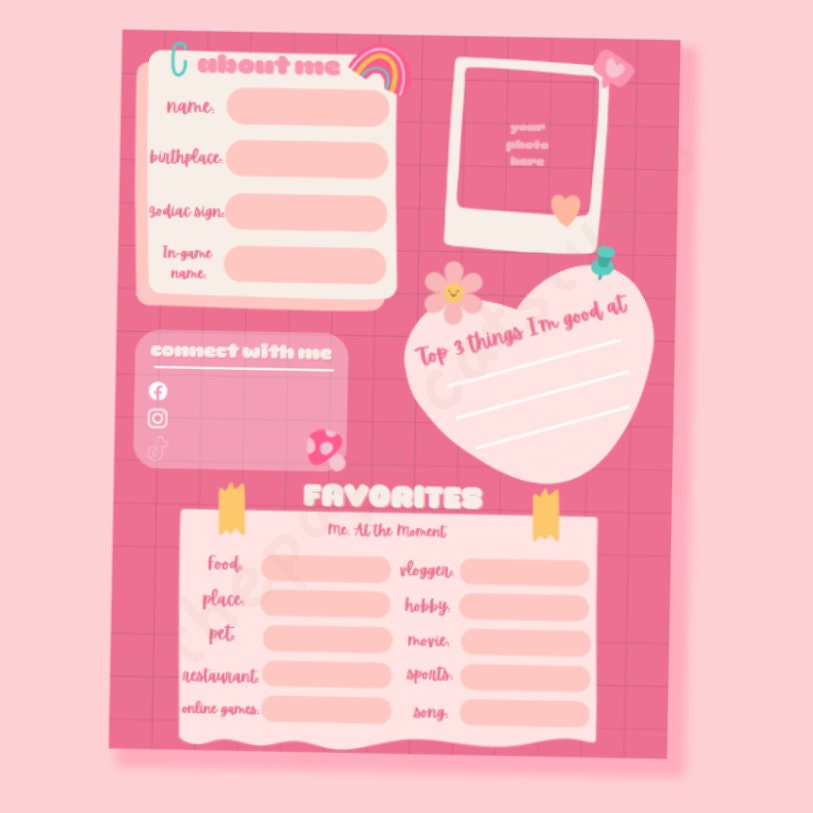 Cute Pink Color Slambook Template, Printable Template, Digital Slambook Cute Pink Color Slambook Template, Printable Template, Digital Slambook