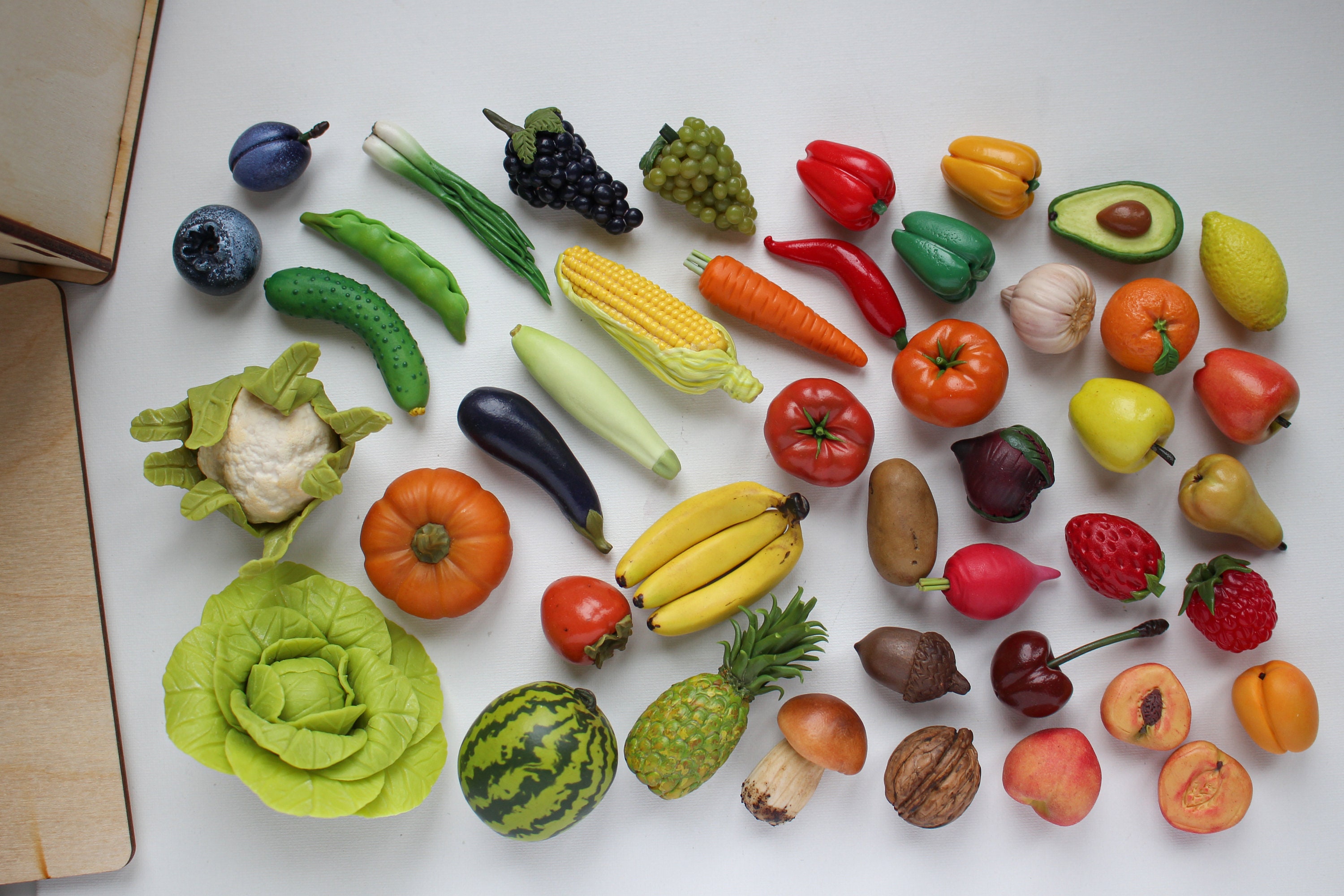 Miniature vegetable and fruit figures set in square wooden Etsy