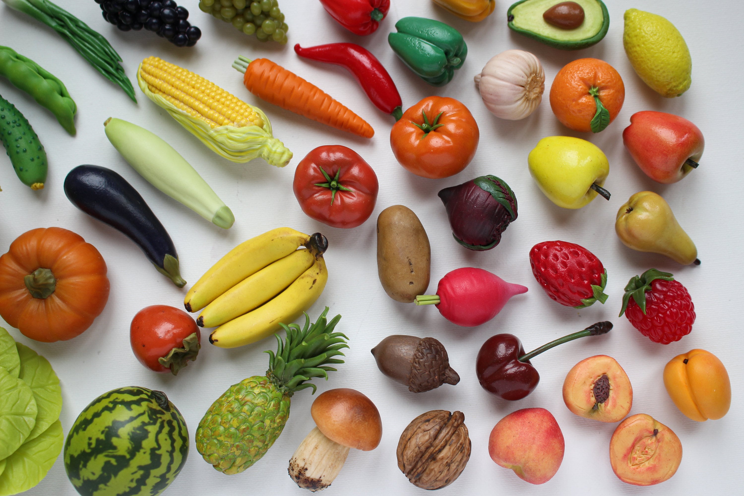 Miniature vegetable and fruit figures set in square wooden Etsy