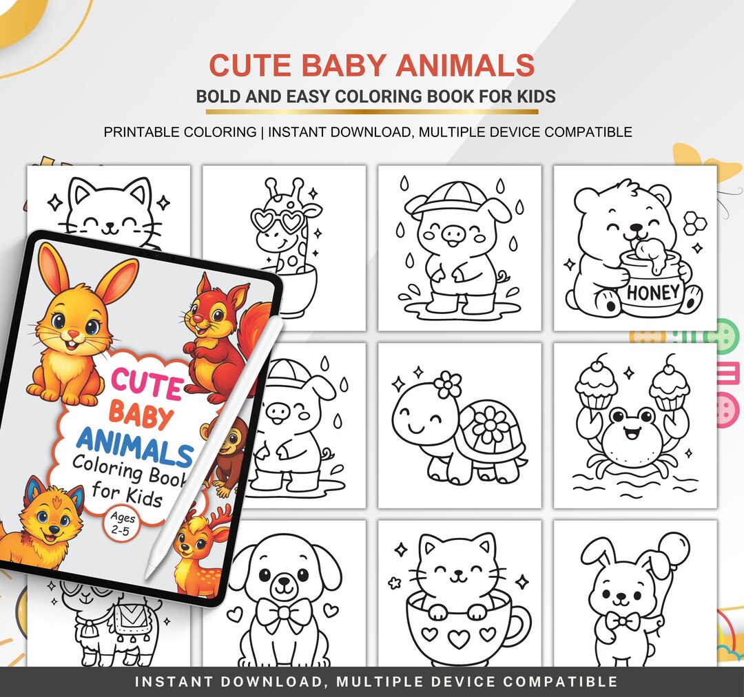 Cute Baby Animals Coloring Book | Bold & Easy Coloring Pages for Kids ...