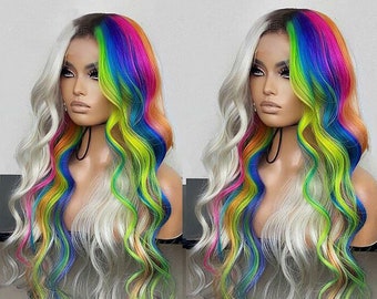 rainbow human hair wig
