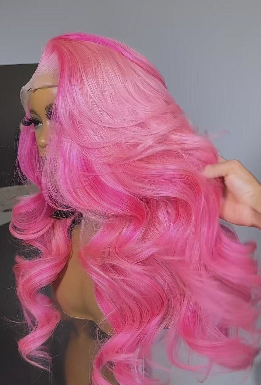 PINK Cotton Candy With Hot Pink Color Highlightmixombre Lace Front Wig. Cotton Candy Love ...