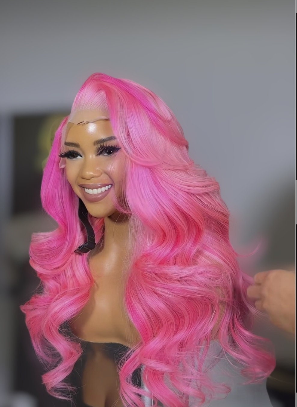 PINK Cotton Candy With Hot Pink Color Highlightmixombre Lace Front Wig. Cotton Candy Love ...