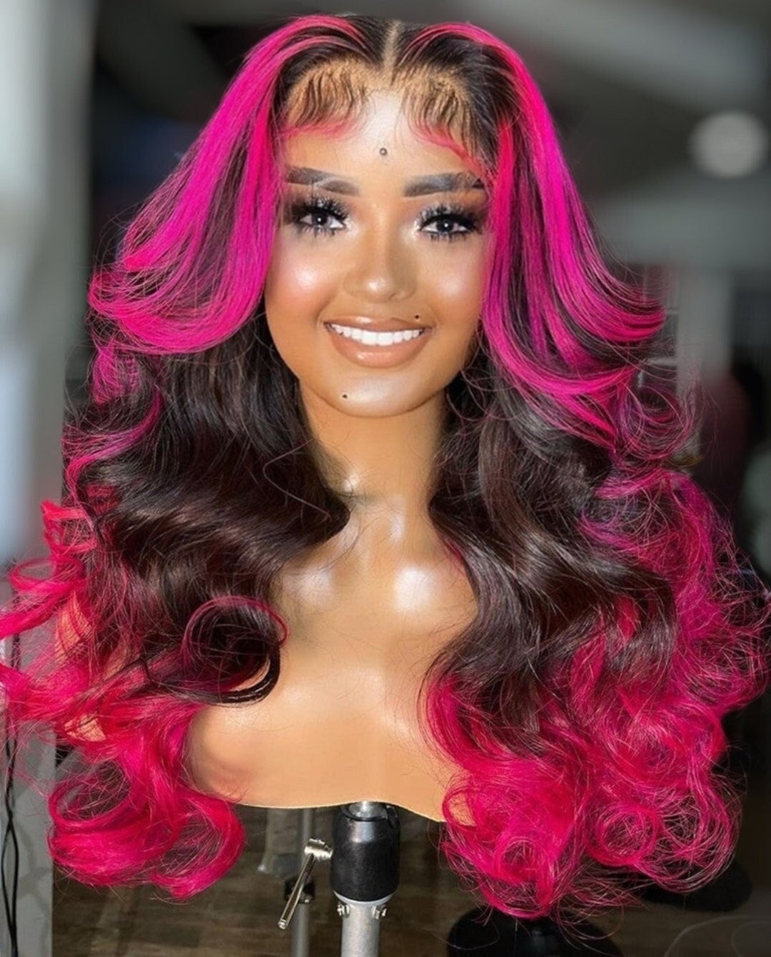 OMBRE HOT PINK Balck Color 13x4 Lace Front Human Hair Wigs 150 Etsy 日本