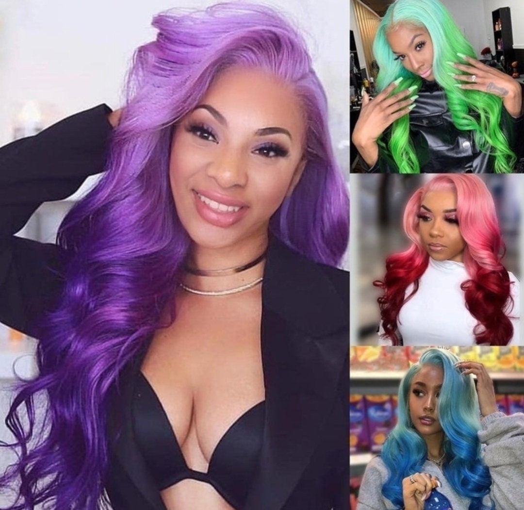 VIVID Remy Hair Lace Front Wigs BlueGreen Purple Pink Etsy 日本