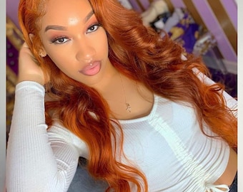 GINGER MANGO|Paprika Lace Front Wig. Copper Love Inspired. Orange Loose Wave Brazilian Human Hair. Pre plucked Baby Hair.
