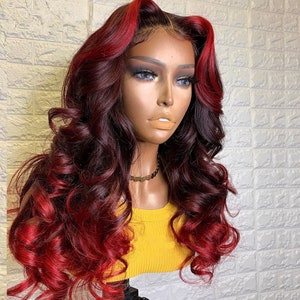 OMBRE RED 99j Burgundy Color 13x4 Lace Front Human Hair Wigs - Etsy