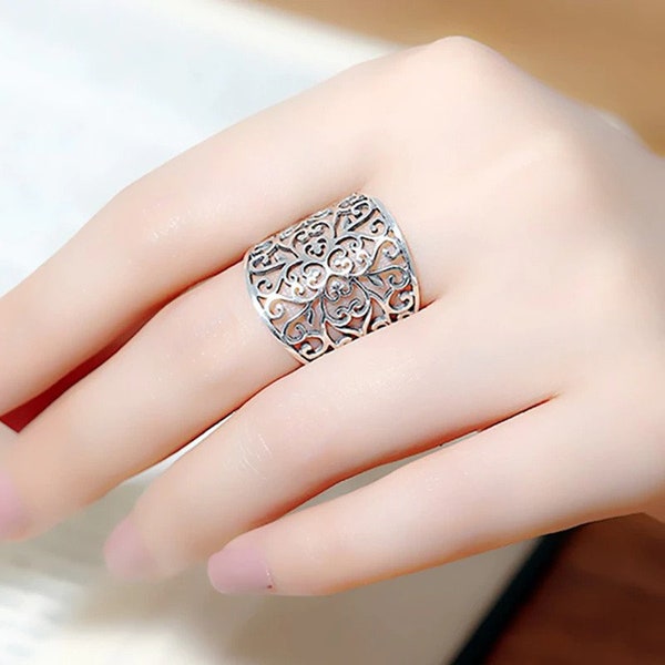Vintage Lace Hollow Out Silver Rings