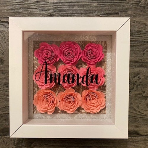 Flower Shadow Box Personalized Flower Frame Paper Flowers Etsy