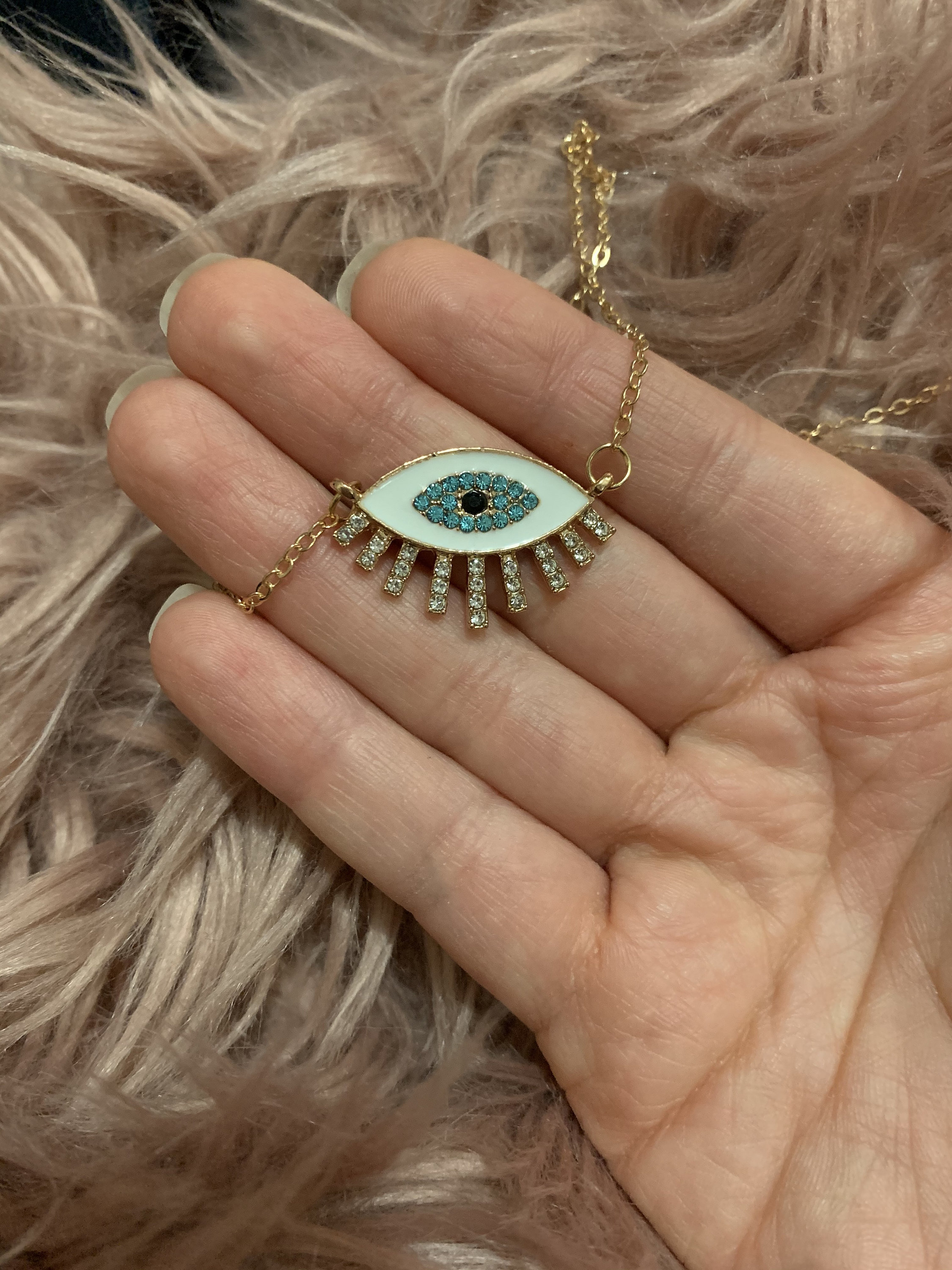Evil Eye Drop Gold Necklace with Rhinestones Etsy