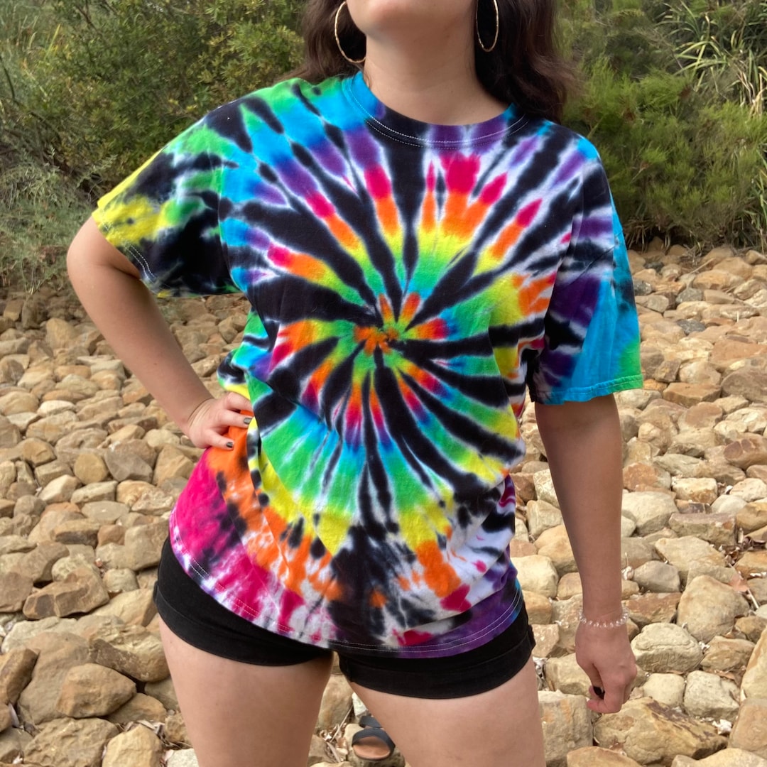 Black and Rainbow Tie Dye Spiral Shirt - Etsy