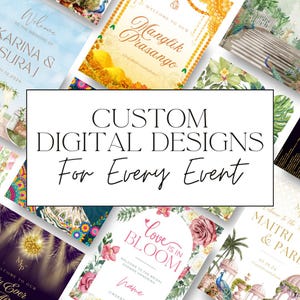 Digitaal ontwerp op maat evenement | Trouwborden, uitnodigingen, programma's, reisroutes en meer | Gepersonaliseerde afdrukbaar decor | Inclusief 3 bewerkingen