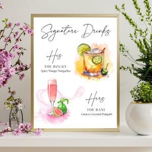 Enseigne pour boisson signature personnalisée | Panneau de menu de bar de mariage | Plaque cocktail imprimable | Fichier numérique | Enseigne événementielle personnalisée | Fabriqué sur commande