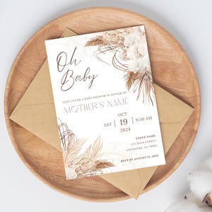 Boho Beige Baby Shower Invitation | Gender Neutral Canva Template | Editable Digital Invite | Minimalist Baby Shower | Instant Download