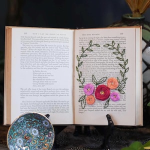 Pink Floral Design Hand Embroidered Vintage Book