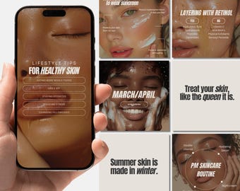 Plantillas de publicaciones de Instagram sobre cuidado de la piel: Redes sociales de belleza (digitales)