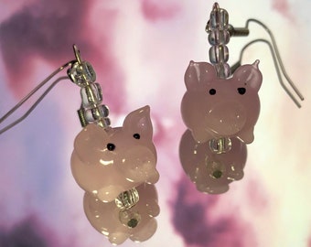 Cute Glass Pig Beaded Earrings
