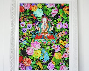 Chenrezig: Compassion Series 4. Tibetische Zeitgenössische Kunst von Karma Pmuntsok. Hochwertiger Druck in Museumsqualität