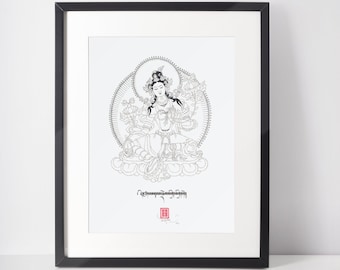 Dolma Kusungthuk: the mind, body, and speech of Tara. Calligraphy Art by Jamyang Dorjee Chakrishar. Museum-Quality Print
