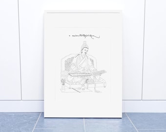 Thonmi und die Geburt der tibetischen Schrift. Kalligrafie-Kunst von Jamyang Dorjee Chakrishar. Hochwertiger Druck in Museumsqualität