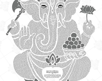 Vakratunda Ganesh Mantra (Hindi Schrift). Kalligrafie-Kunst von Jamyang Dorjee Chakrishar. Hochwertiger Druck in Museumsqualität