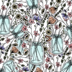 Wildflower Mason Jar Sticker | Jar of Flowers | Mason Jar | Watercolor Sticker | Cottagecore Sticker