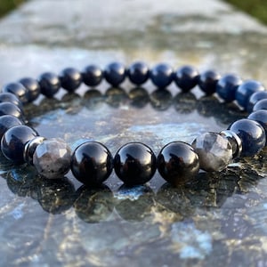 Bracciale in pietra naturale elegante bracciale in ossidiana bracciale partner in lapislazzuli uomo donna bracciale in perle larvikite bracciale nero da 8 mm