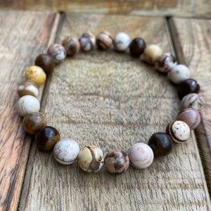 Natural stone elegant jasper bracelet | Partner bracelet men women | Beige brown white jasper pearl bracelet | 8 mm bracelet | Gift