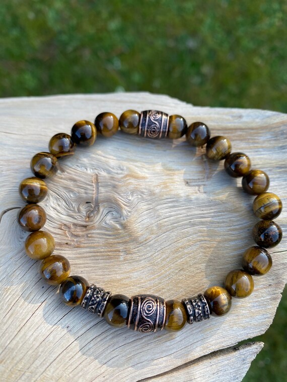 Ouubuuy 8 mm kralen helende stenen armband voor dames, edelsteen hanger armband, chakra yoga bergkristal armband, paar / vriendschap / partner armbanden, 7 Zoll (7 inches), Edelsteen