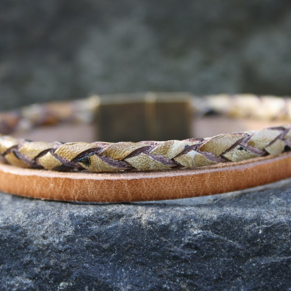 Bracelet en cuir pour homme | Bracelet Homme Cuir Marron Beige | avec fermeture magnétique sécurisée | cadeau d’anniversaire fait à la main | avec boîte à bijoux