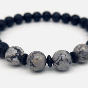 Lava Stone Jasper Bracelet Natural Stone Elegant Partner Bracelet Men Women Customizable Pearl Bracelet Black 8 mm 10 mm Bracelet