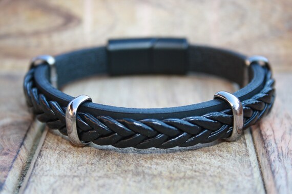 Genuine Leather Braided Bracelet For Men & Women - Black, Handmade, Unisex, Clasp Closure