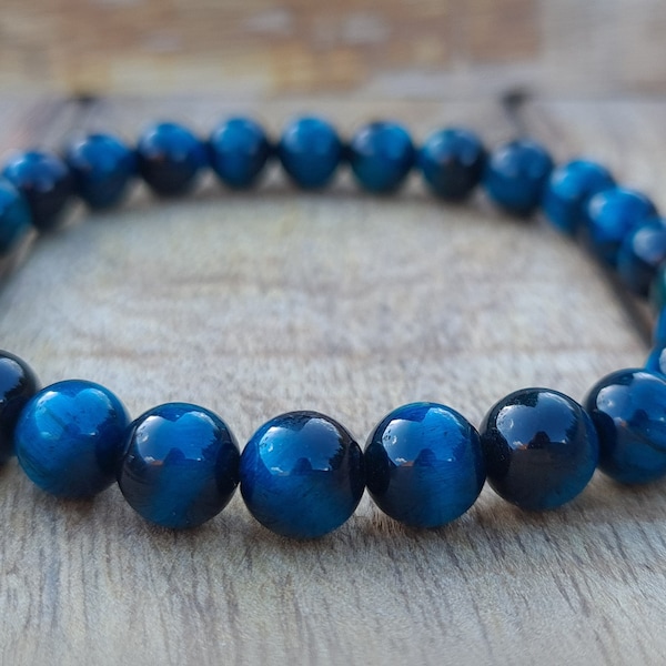Blaues Tigerauge Armband | Hellblaues natürliches Tigerauge | Blau 8mm Tigerauge Edelstein Chakra Perlen Armband |Geschenk für Männer Frauen