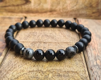 Natural stone elegant obsidian bracelet partner bracelet onyx men women larvikite pearl bracelet black 8 mm bracelet
