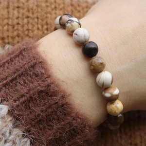 Jasper bracelet | Partner bracelet men women | Beige brown white jasper pearl bracelet | 8 mm bracelet | Gift