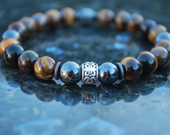Tiger Eye Bracelet Natural Stone Men&#39;s Pearl Bracelet Women&#39;s Hematite Gemstone Bracelet Brown 8 mm Friendship Bracelet Gift for Woman Man