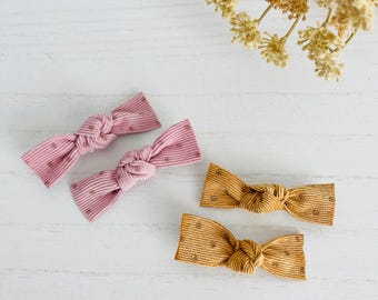 Fall Pigtail Bows: 3” Baby Headband or Clip, knotted bows
