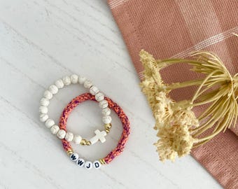 Personalized Heishi Bracelet, WWJD, Mama Name, Beaded Stack