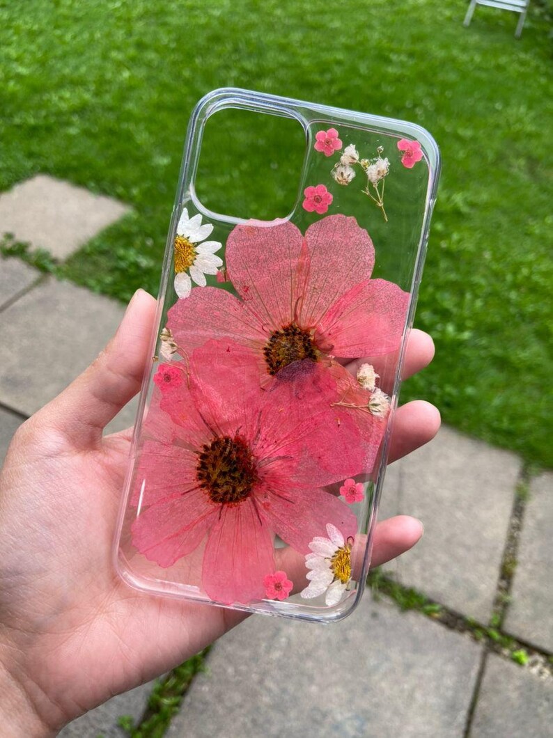 Pink hibiscus dried pressed flowers phone case for iPhone XS Etsy