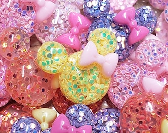 KAWAII 3-D MINNIE GLITTER head Resin Charms Flatback Cabochon