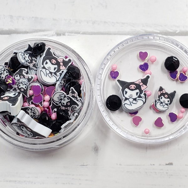 CREATE2SELL Exclusif! Kawaii CARTOON RABBIT BLACK Mélange Tranches d’argile polymère, Sprinkles, Nail Art, Résine, Shakers, Slime, Tumblers, Decoden