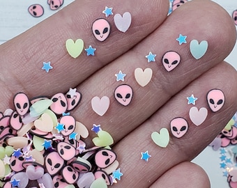Kawaii Pink Alien Sprinkles: Glow in the Dark Heart Star Mix