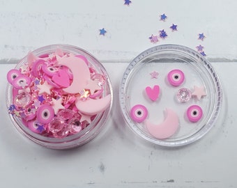 CREATE2SELL Exclusive! Pink Evil Eyes Polymer Clay Slices: Resin, Slime, Nail Art Mix
