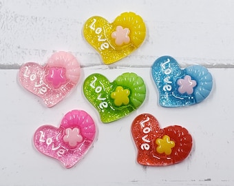 Kawaii I 3-D LOVE FLOWER in HEARTS Nail Art Glitter Charms Flatback Cabochon