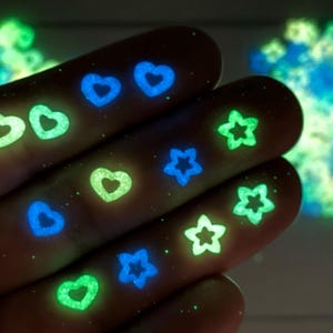 Glow in Dark Stars & Hearts Sprinkles: Kawaii Polymer Clay Fake Sprinkles image 1