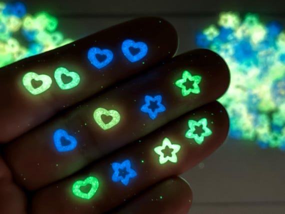 Glow in Dark Stars & Hearts Sprinkles: Kawaii Polymer Clay Fake Sprinkles