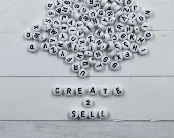 CHOOSE YOUR LETTERS Individual Uppercase Alphabet White Acrylic Beads 7x4mm